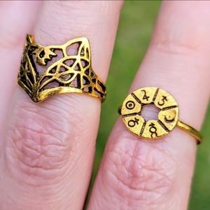 Boho Fox Zodiac Astral Golden Bronze 2 Ring Set Size 6 - 6.5
